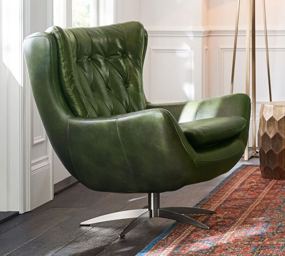 Wells Leather Swivel Armchair | Pottery Barn Australia
